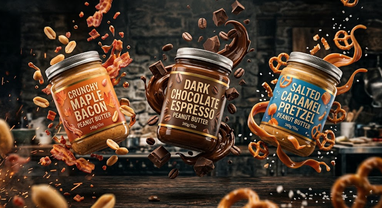 Three premium Sorevia peanut butter flavors